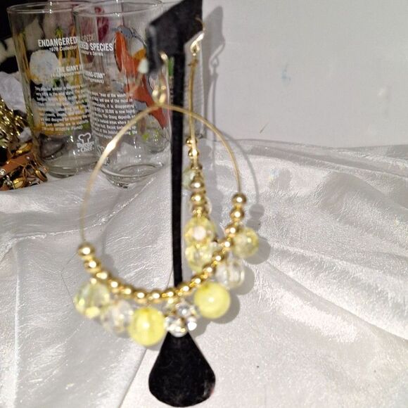 Women's Earrings Large Hoop Beaded Fairy Core Rhinestone Gypsy Hippie Boho - Picture 6 of 9